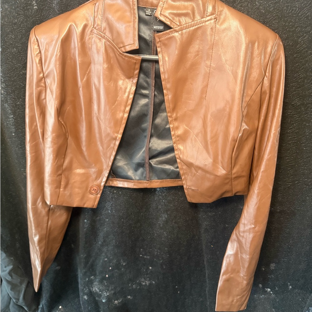 Windsor Tan Leather Cropped Jacket